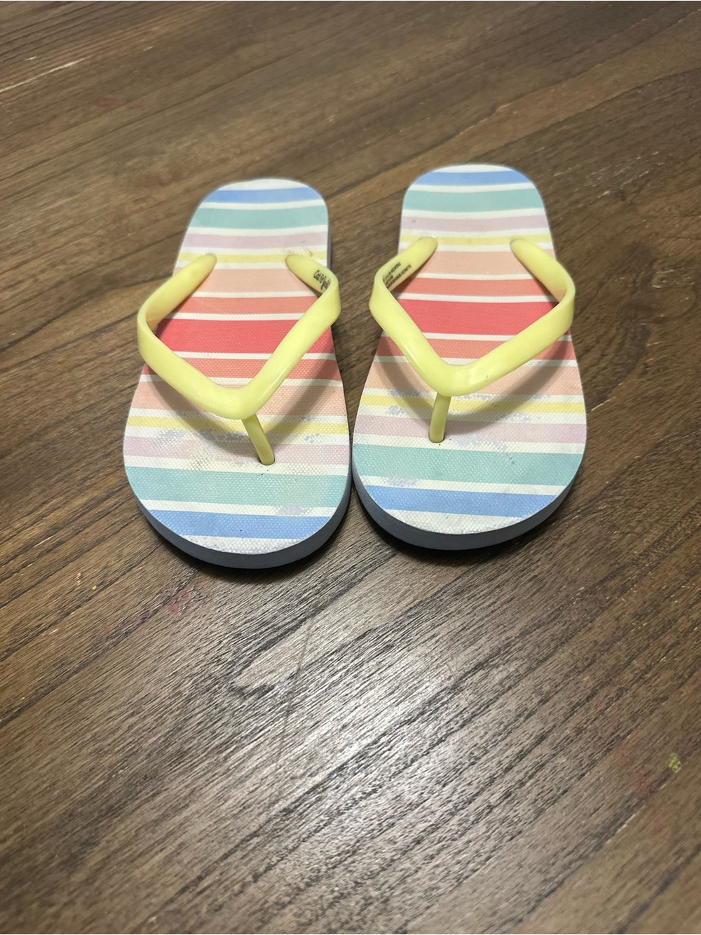 Kids Pastel Striped Flip Flopsyy with Yellow Straps